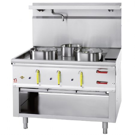 Fourneau wok 3 brûleurs avec rideau d'eau Gaz - Diamond Promo - ASIA2-C3R/11