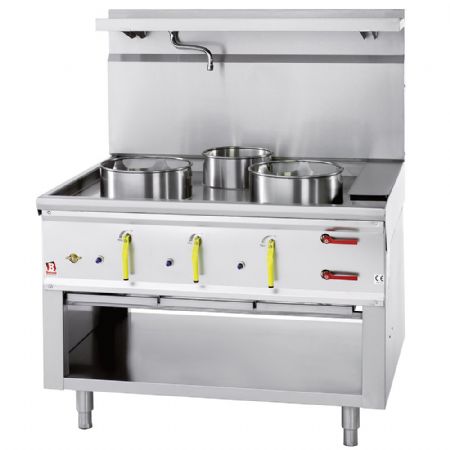 Fourneau wok gaz 3 br�leurs avec rideau d'eau