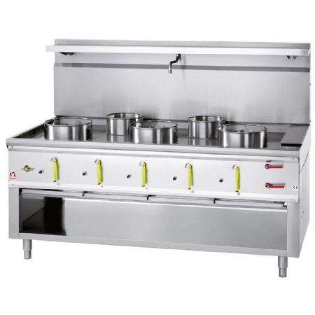 Fourneau wok 5 brûleurs avec rideau d'eau Gaz - Diamond Promo - ASIA2-C5R