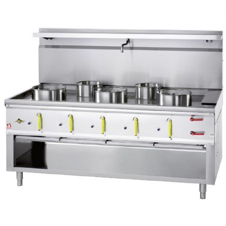 Fourneau wok gaz inox 5 feux avec rideau d'eau
