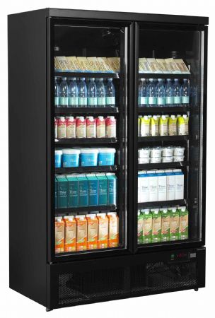Réfrigérateur vitré 2 portes vitrées positive Noire - Tefcold - Atom Maxi C2DBB