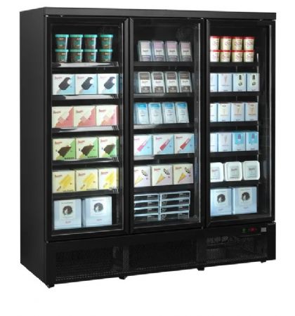 Vitrine noire pro  froid ngatif avec 3 portes vitres  charnires - 1880x710x2003 mm
