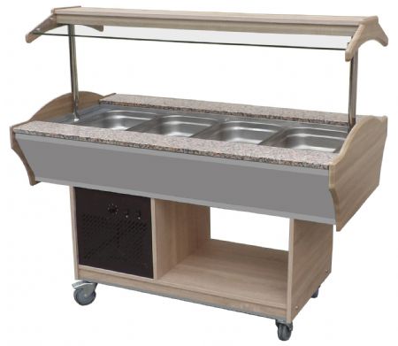Buffet réfrigéré central froid statique 4 GN 1/1-150, 0/+10°C, porte-assiettes granit - l2g - B1604RE