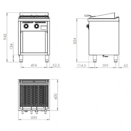 Grill pierre de lave profondeur 600 Gaz 600x600x945 mm - Hr Fainca - B6006E