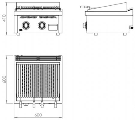 Plaque barbecue de table professionnelle à gaz 15,2 kW - 600x600x410 mm