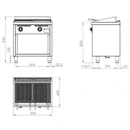 Grill pierre de lave profondeur 600 Gaz 800x600x945 mm - Hr Fainca - B6008E