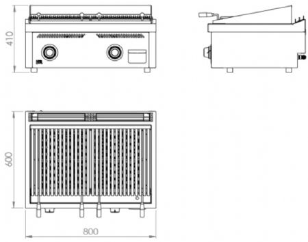 Plaque barbecue de table professionnelle à gaz 16,6 kW - 800x600x410 mm