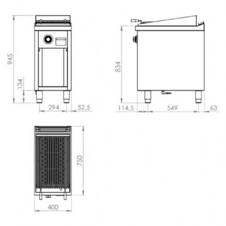 Grill pierre de lave profondeur 750 Gaz 400x750x947 mm - Hr Fainca - B7504E