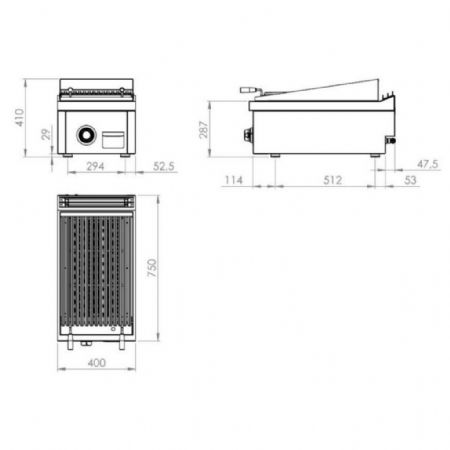 Grill pierre de lave profondeur 750 Gaz à poser 400x750x410 mm - Hr Fainca - B7504S