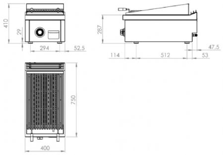 Plaque barbecue de table professionnelle à gaz 8,7 kW - 400x750x410 mm
