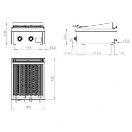Grill pierre de lave Gaz profondeur 750 mm 600x750x410 mm - Hr Fainca - B7506S
