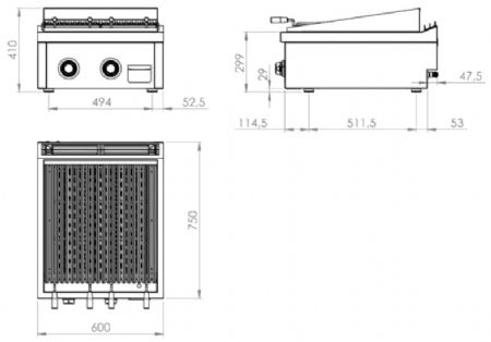 Plaque barbecue de table professionnelle à gaz 16,6 kW - 600x750x410 mm
