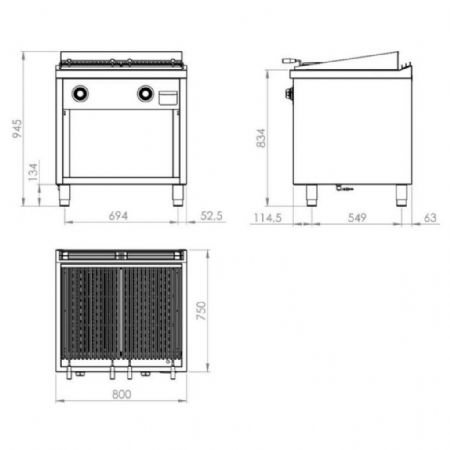 Grill pierre de lave profondeur 750 Gaz 800x750x947 mm - Hr Fainca - B7508E