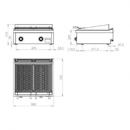 Grill pierre de lave profondeur 750 Gaz à poser 800x750x410 mm - Hr Fainca - B7508S