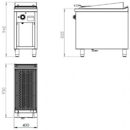 Plaque barbecue professionnelle à gaz sur placard ouvert 12,3 kW - 400x930x945 mm