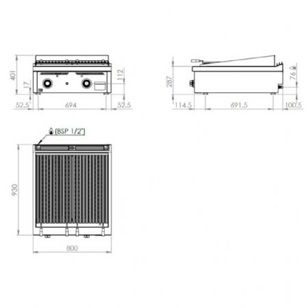 Grill pierre de lave profondeur 900 Monophasé 12,3 kW 400x930x410 mm - Hr Fainca - B9004S