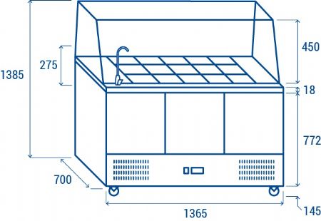 Saladette réfrigérée professionnelle 2 portes 15 bacs GN 1/6 dessus ouvert avec protection vitrée +2/+10°C - Coolhead - BB 93