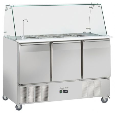 Saladette réfrigérée professionnelle 2 portes 15 bacs GN 1/6 dessus ouvert avec protection vitrée +2/+10°C - Coolhead - BB 93