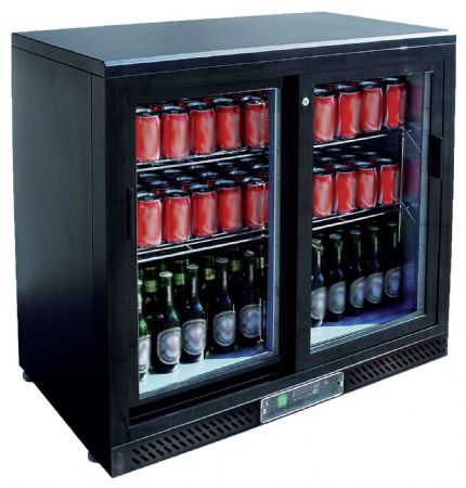 Arrière de bar réfrigéré skin plate noir 2 portes coulissantes vitrées, 0/+8°C, 223 L - l2g - BBC208S