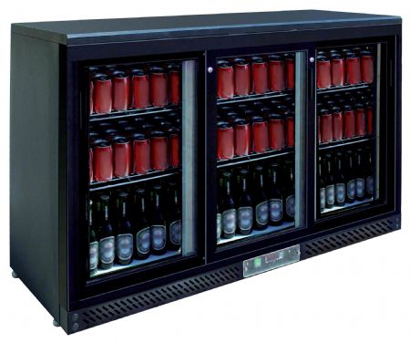 Arrière de bar réfrigéré skin plate noir 3 portes coulissantes vitrées, 0/+8°C, 382 L - l2g - BBC330S