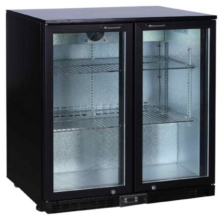 Arrière de bar réfrigéré skin plate noir 2 portes battantes vitrées, 0/+8°C - l2g - BBD230