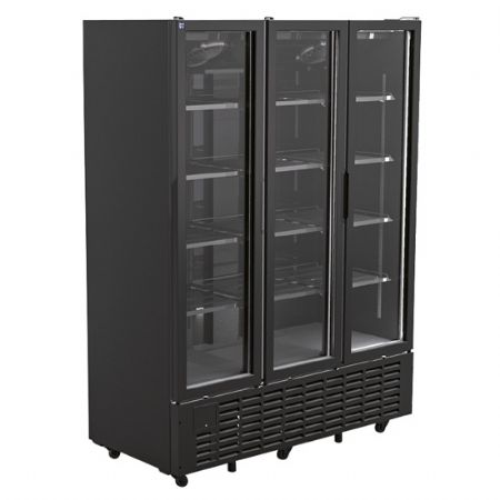 Vitrine murale de Supermarché réfrigérée verticale 1491 litres avec 3 portes en verre positive noire - Virtus - BFD0025