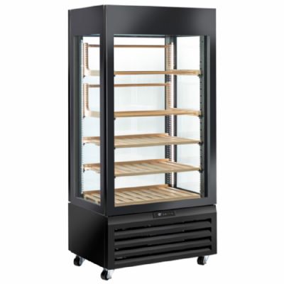Présentoir froid pour vins noir 1 porte vitrée avec 99 bouteilles et température 0/+20°C Présentoir froid pour vins noir 1 porte vitrée avec 99 bouteilles et température 0/+20°C