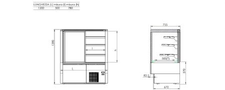 Vitrine professionnel rfrigr ventil avec 3 tagres et vitre vertical +2/+8C longueur 1205 mm - RAL9005