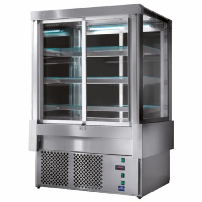 Comptoir chauffant ventilé noir avec 4 portes coulissantes et 3 étagères température +65°C Comptoir chauffant ventilé noir avec 4 portes coulissantes et 3 étagères température +65°C