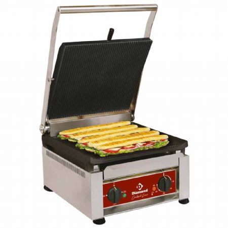 Paninis contact grill haut rendement, plaques émaillées, simple, 360x360 mm - Diamond Promo - BIGFOOD/SN