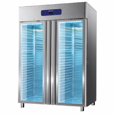 Réfrigérateur inox 2 portes vitrées GN 2/1 plage -2/+8°C capacité 1400 L Réfrigérateur inox 2 portes vitrées GN 2/1 plage -2/+8°C capacité 1400 L