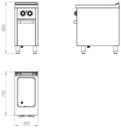 Bain marie électrique professionnel sur placard avec porte 4 kW - 400x750x880 mm