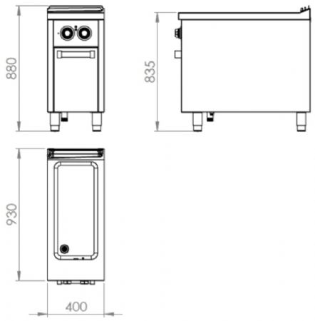 Bain marie électrique professionnel sur placard avec porte 3 kW - 400x930x880 mm