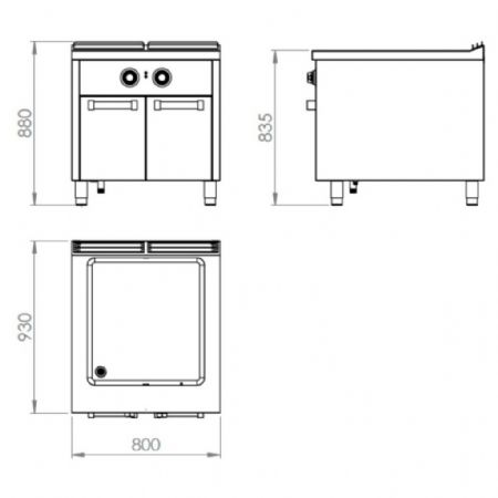 Bains-marie pro ligne profondeur 900 Monophasé sur placard 800x930x880 mm 6600 kW - Hr Fainca - BME9008E