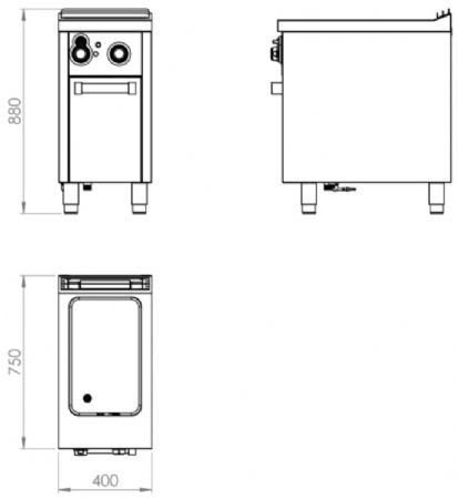 Bain marie à gaz professionnel sur placard avec porte 4 kW - 400x750x880 mm