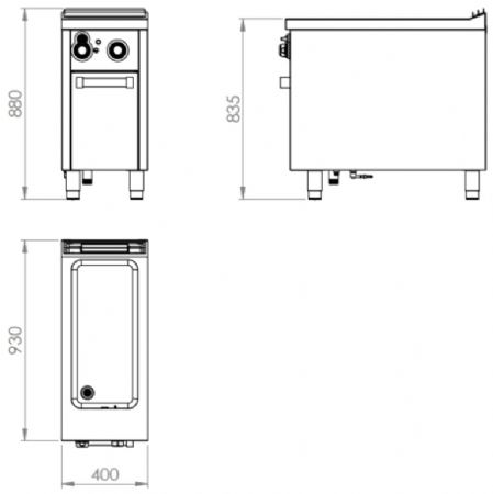 Bain marie à gaz professionnel sur placard avec porte 5 kW - 400x930x880 mm