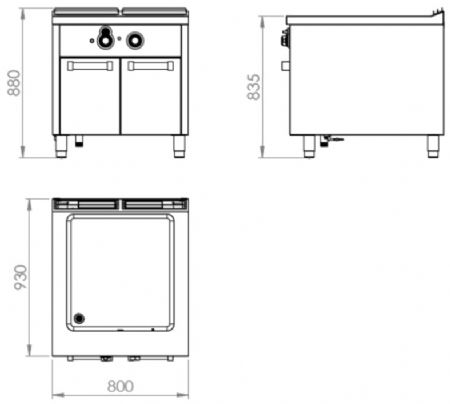 Bain marie à gaz professionnel sur placard avec portes 10 kW - 800x930x880 mm