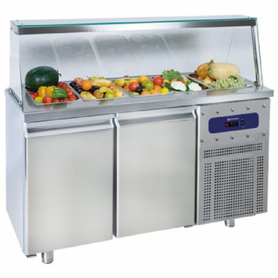 Table saladette r�frig�r�e 2 portes vitr�es avec 4x GN 1/1 temp�rature -2/+8�C