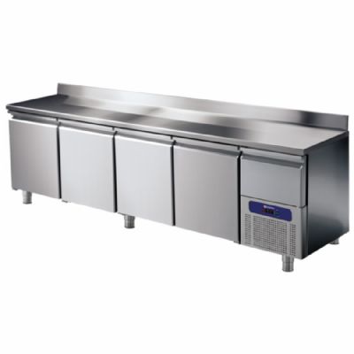 Table froide inox 4 portes GN 1/1 avec dosseret température -2/+8°C Table froide inox 4 portes GN 1/1 avec dosseret température -2/+8°C