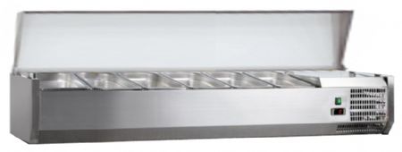 Vitrine à ingrédients réfrigérée inox avec couvercle inox, 5 GN 1/3 + 1 GN 1/2-150, +2/+8°C, L 1500 mm - l2g - C-VRX1500/380 Vitrine à ingrédients réfrigérée inox avec couvercle inox, 5 GN 1/3 + 1 GN 1/2-150, +2/+8°C, L 1500 mm - l2g - C-VRX1500/380