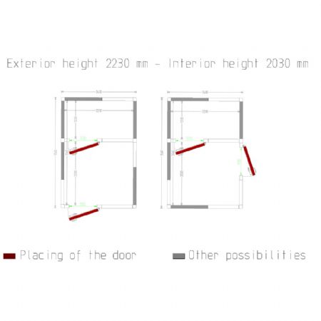 Chambre combi ISO 100 Dimensions internes 2230 x 2230 x 1230 xh 2230 mm - volume 10,09 + 6,12 m
