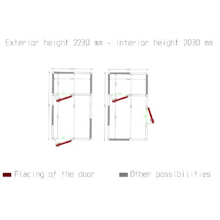 Chambre combi ISO 100 Dimensions internes 2230 x 2230 x 1230 xh 2230 mm - volume 13,08 + 6,12 m
