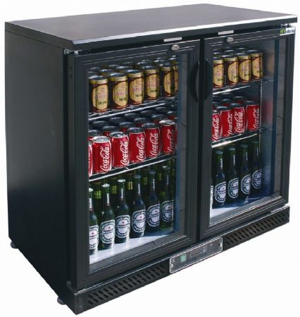 Arrire de bar noir 2 portes battantes vitre +2 / +10C - 254L