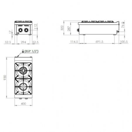 Fourneau profondeur 900 2 feux vifs à poser 19 kW - Hr Fainca - C2F900S