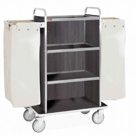 Matériel professionnel fruits et légumes Chariot à linge inox, 4 niveaux, 2 sacs - chêne foncé - Diamond - C2SL/2-NC