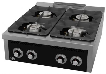 Fourneau de table professionnel à gaz avec 4 brûleurs 2x10,5 + 2x8,5 kW - 800x930x322 mm