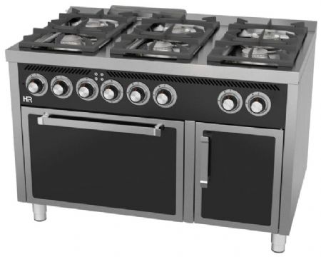 Fourneau professionnel électrique sur four électrique gn 2/1 avec 6 brûleurs 3x8,5 + 3x6,8 kW - 1200x750x880