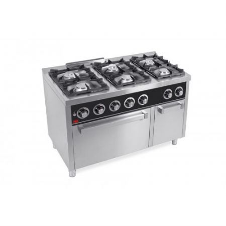 Fourneau professionnel  gaz sur four  gaz maxi avec 6 brleurs 3x8,5 + 3x6,8 kW - 1200x750x880 mm