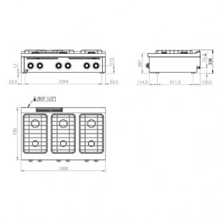 Cuisinière gaz 2 brûleurs 15,3 kW sur placard - Hr Fainca - C6F750S