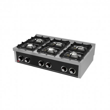 Fourneau de table professionnel  gaz avec 6 brleurs 3x10,5 + 3x8,5 kW - 1200x930x322 mm